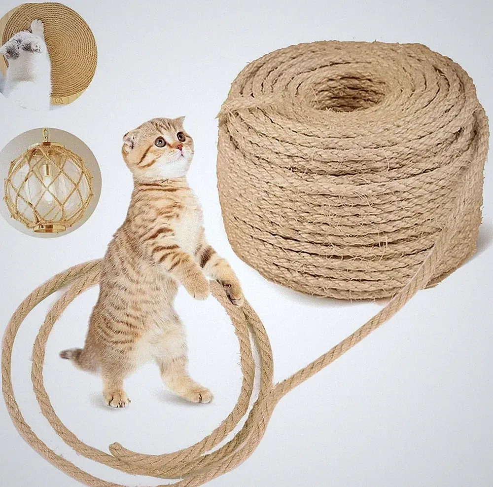 100% natürliches Sisal Hanfseil 6mm 50m Naturfarbe Kratzsaule Katzenkratzkissen