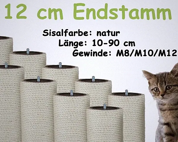 12 cm Endsisalstamm, Ersatzstamm für Kratzbaum, 10-90 cm (M8/M10/M12)(Natur)
