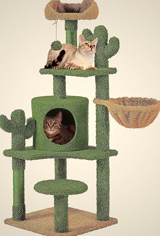 135 cm Kaktus Kratzbaum für Indoor Katzen mit Kratzbäumen | mehrstufiges Katzenschleppen