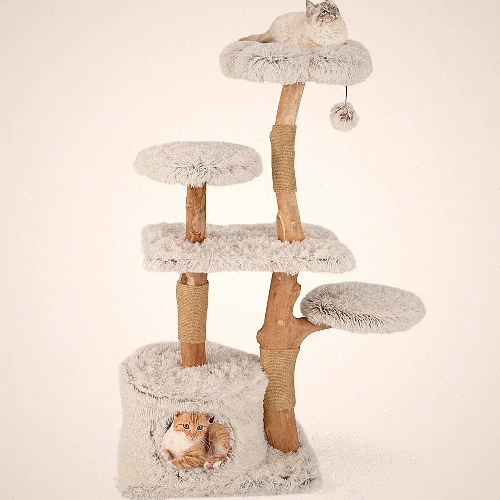 135cm Kratzbaum Holz Katzenbaum mit Katzenhöhle Katzenmöbel Kletterbaum