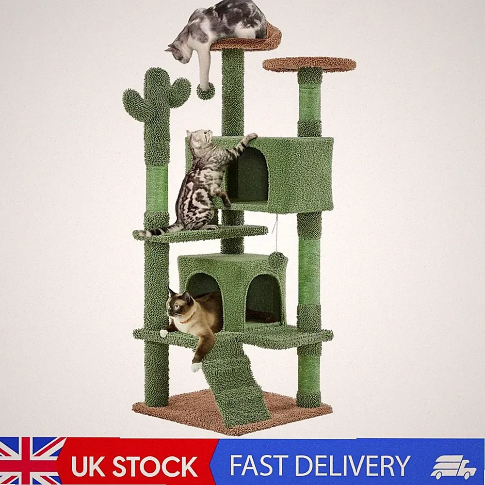 138 cm Kaktus Katzenbaum, großer Katzenturm für Katze im Innenbereich, Kratzbäume Multi
