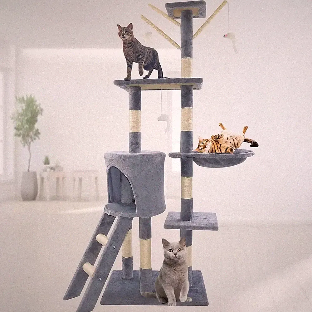 140 cm Kratzbaum Turmkratzbaum für Katzen drinnen und draußen Activity Center