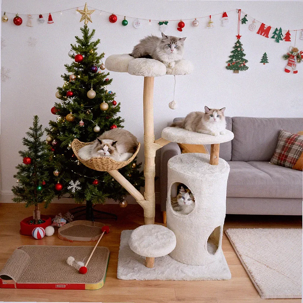 142cm Stabil Kratzbaum Groß Katzenbaum mit 2 Katzenhöhlen Sisal-Kratzpfosten XXL