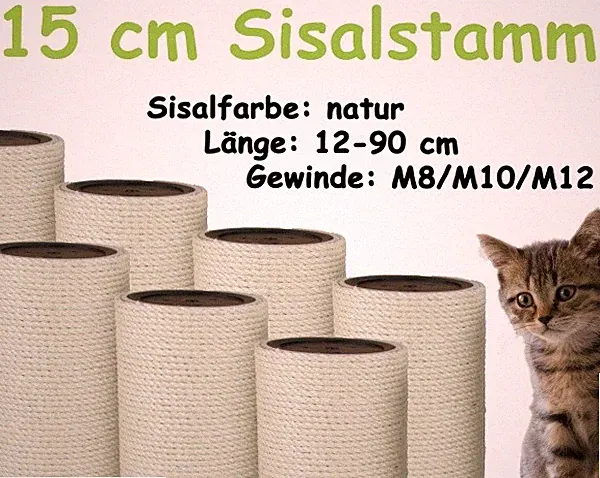 15 cm Sisalstamm, Ersatzstamm für Kratzbaum, 12-90 cm (M8/M10/M12)(Natur)