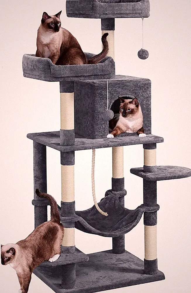 150 cm großer Kratzbaum Turm Katzenkratzbäume mit Eigentumswohnung/Hängematte Kätzchen
