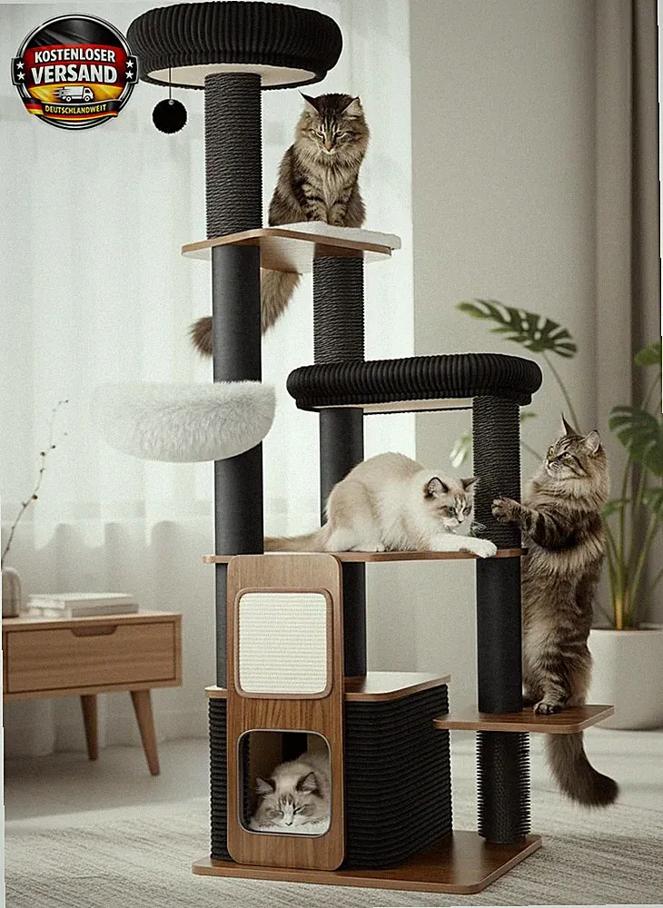 160 cm Kratzbaum für große Katzen mit Sisal Kratzflächen und Liegeflächen