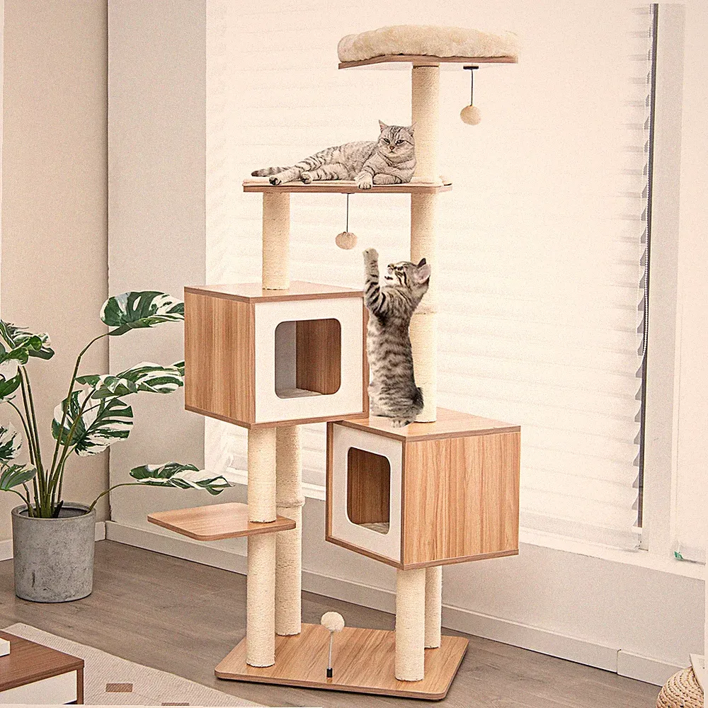 163cm Kratzbaum Katzenbaum Kletterbaum mit Sisal Katzenhöhlen