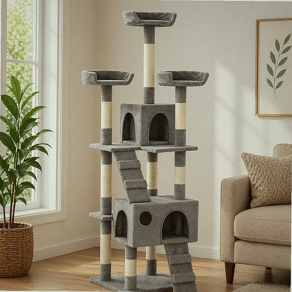 170cm Katzen Kratzbaum Sisal Säulen Katzenbaum Spielturm Kletterbaum Grau