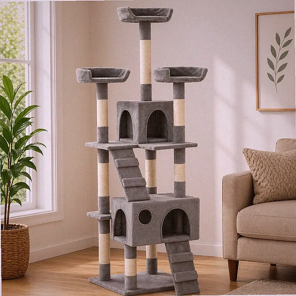 170cm Katzen Kratzbaum Sisal Säulen Katzenbaum Spielturm Kletterbaum Grau