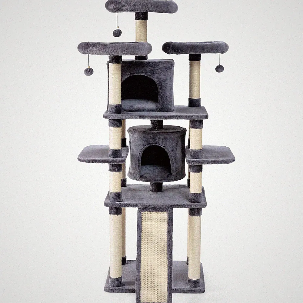 170cm Kratzbaum Kletterbaum mit 2 Katzenlöchern Katzensprung Katzenspielzeug
