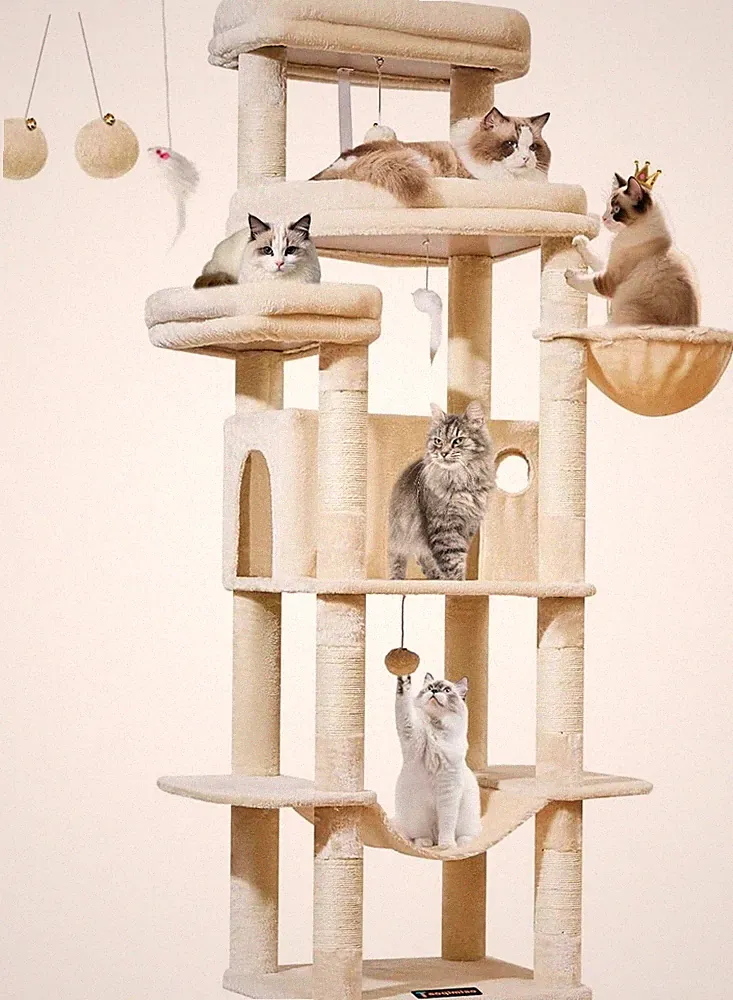 180 cm Kratzbaum, 6 Ebenen, stabiler Stand, Sisal, Hängematte – große Katzen