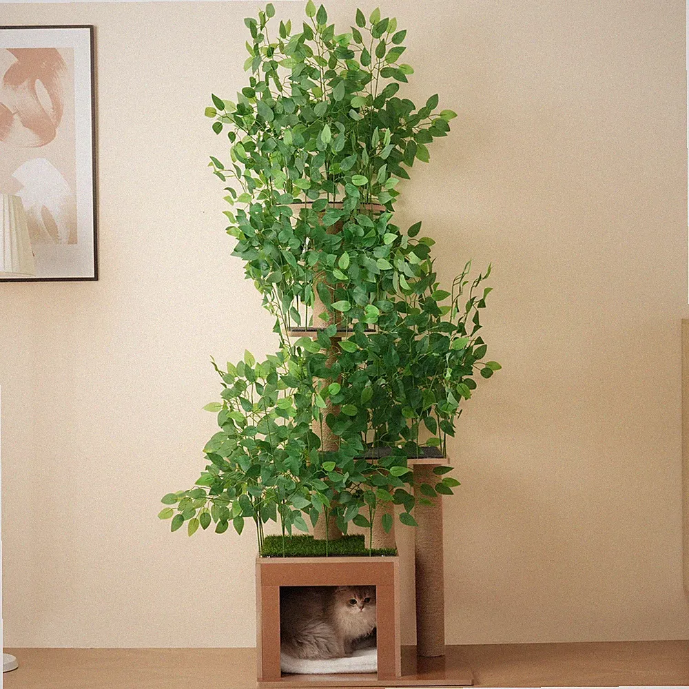 190 cm hoher Kratzbaum in Baumform mit 4 Plattformen und Katzenlöchern für Katze