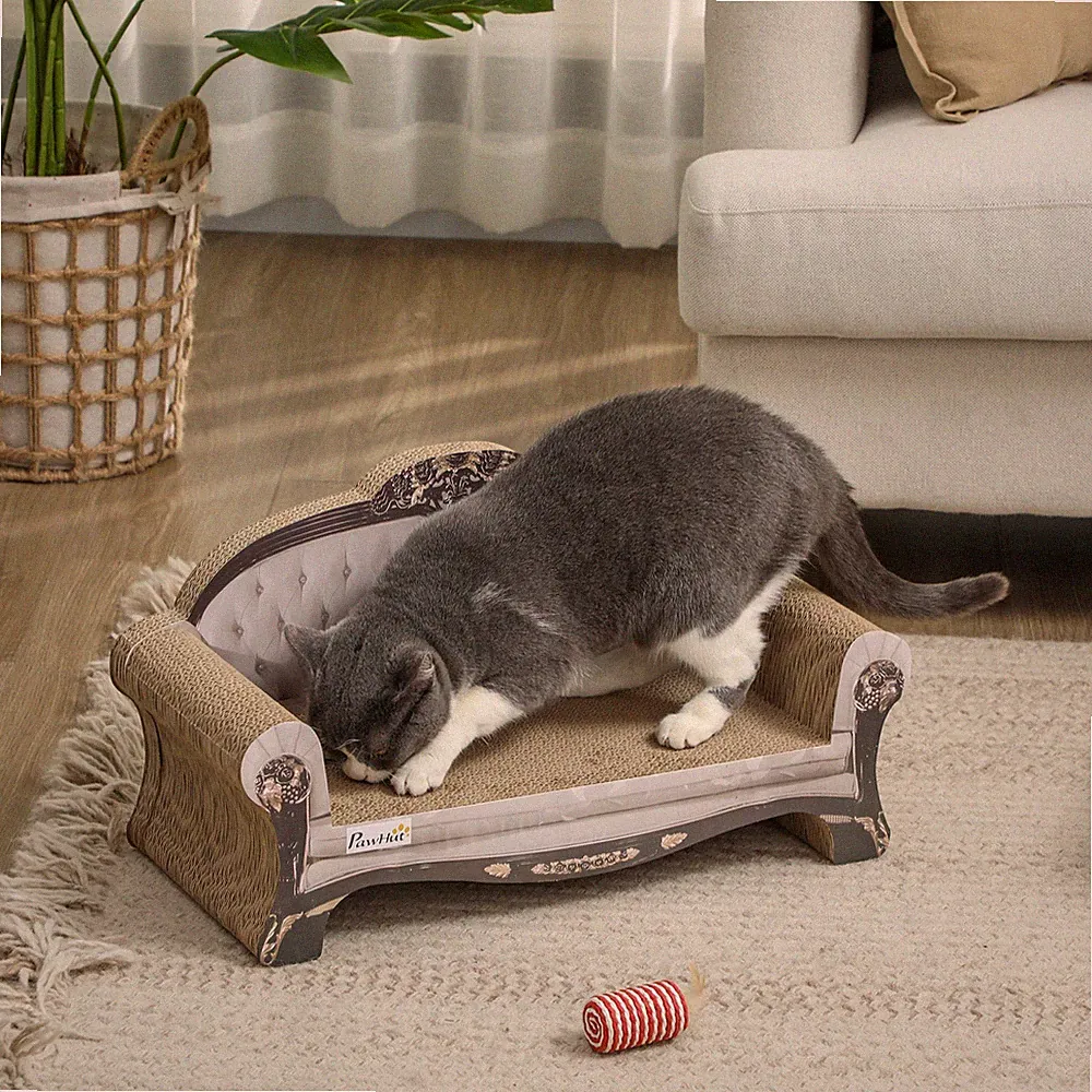 2-in-1 Katzenkratzer mit Katzenminze und Papplounge, braun
