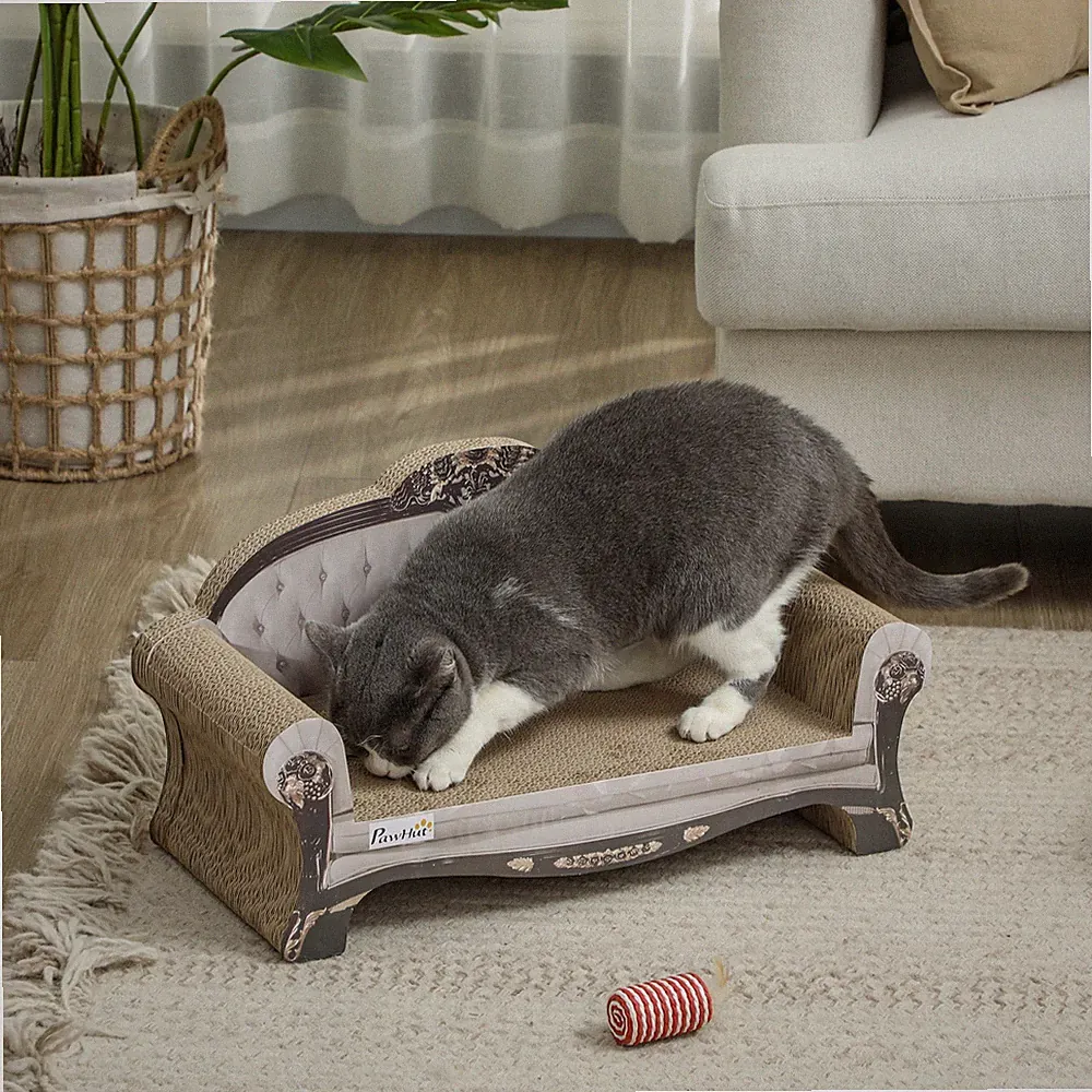 2-in-1 Katzenkratzer mit Katzenminze und Papplounge, braun