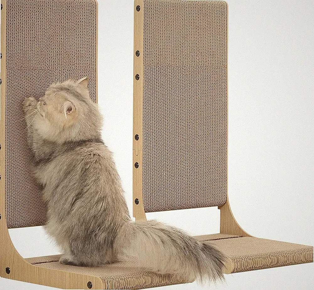2Er-Set Kratzbrett Für Katzen, 65 Cm Hoch - L-Förmiger Karton-Kratzbaum Für Inne