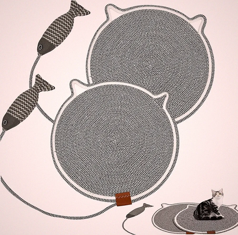 2X Kratzmatte Katze Mit Fisch Baumwollseil Kratzteppich Kratzbrett