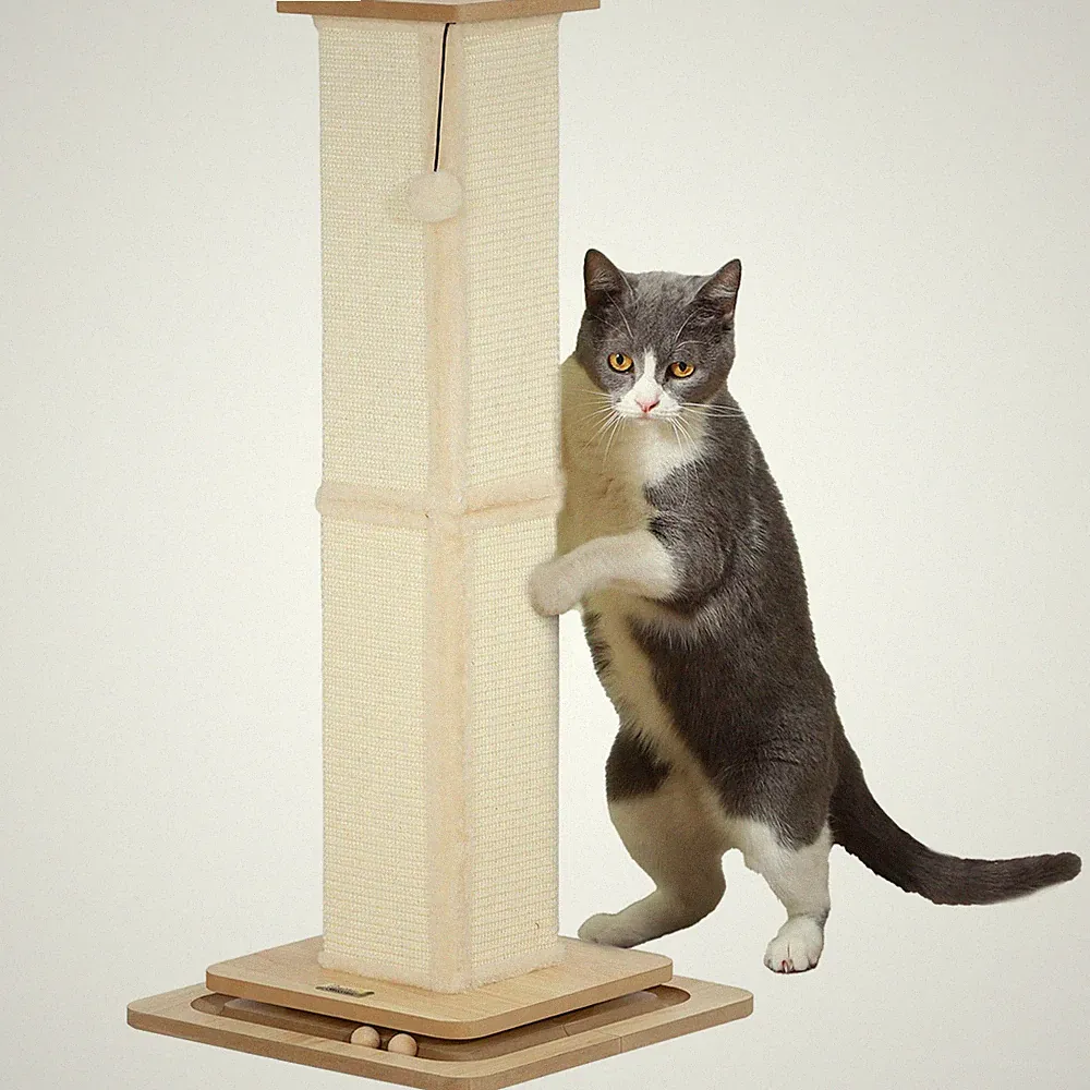3-in-1 Kratzstamm, 87cm Kratzsäule, Sisal-Katzenkratzbaum mit Spielball Eiche