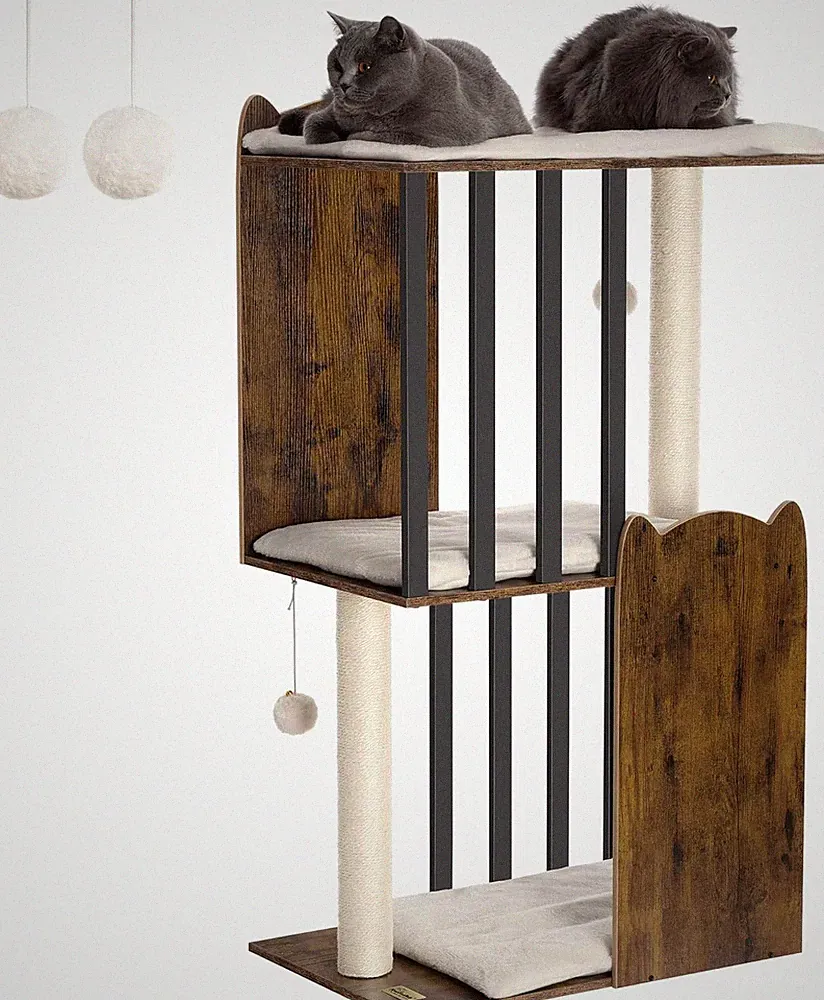 3-Stufiger Moderner Kratzbaum, 111 Cm Hoch, Katzenbaum, Mit 2 Voll Sisal Kratzsä
