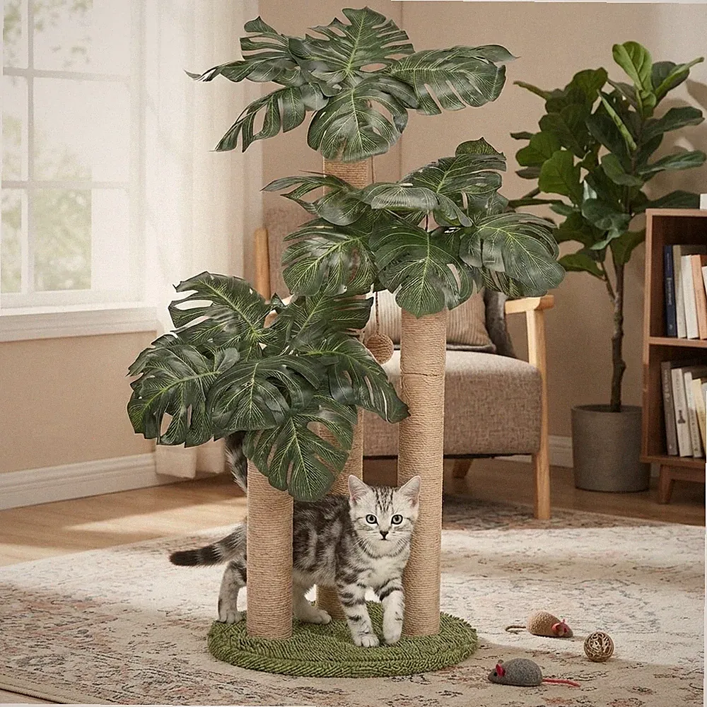 31,5 Zoll Monstera Katzenkratzbaum mit 3 Sisalstangen & interaktivem Spielzeug