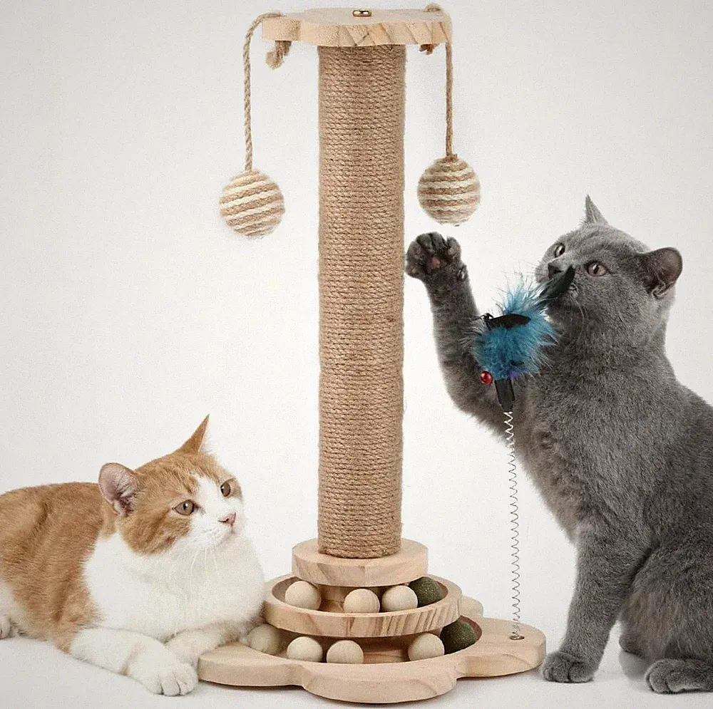 4 in 1 großer Katzenkratzbaum mit blumenförmigem Sockel, Natur Sisal Katzenbaum