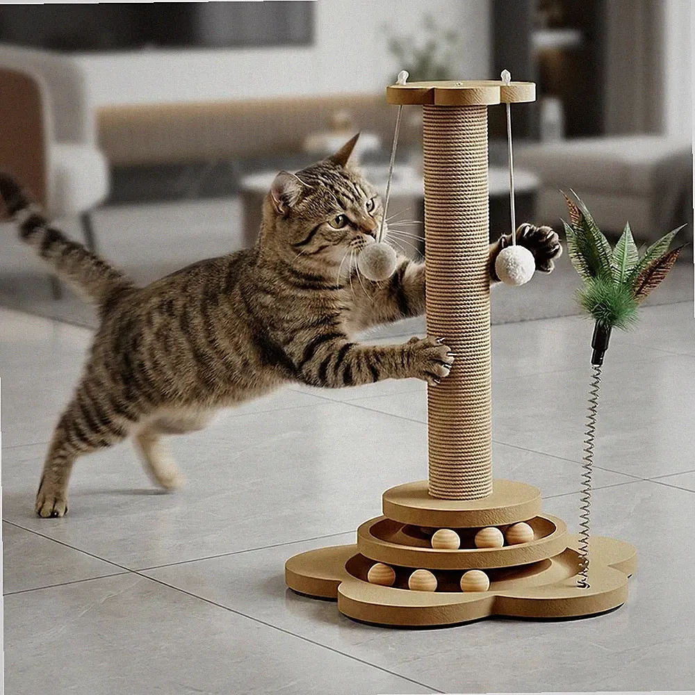 46cm Hoch Kratzsäule Katzenbaum Kratzstamm für Katzen mit Plüschball Katzenstock