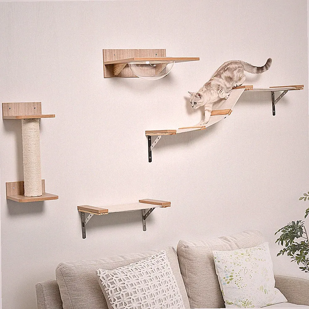 4tlg. Kletterwand für Katzen Katzenkletterwand mit Kratzbaum Refurbished