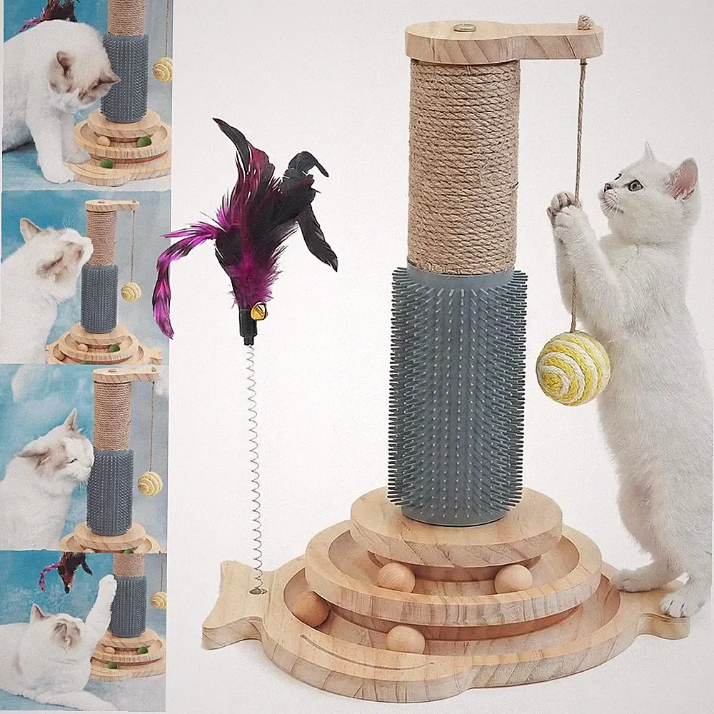 5 IN 1 Kratzsäule für Katzen, Hölz Katzenkratzbaum Sisalseil Katzenspielzeug DE