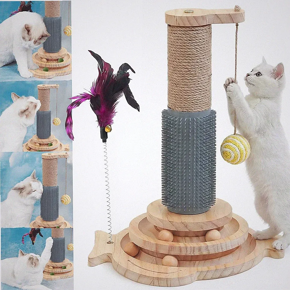 5 IN 1 Kratzsäule für Katzen, Hölz Katzenkratzbaum Sisalseil Katzenspielzeug DE