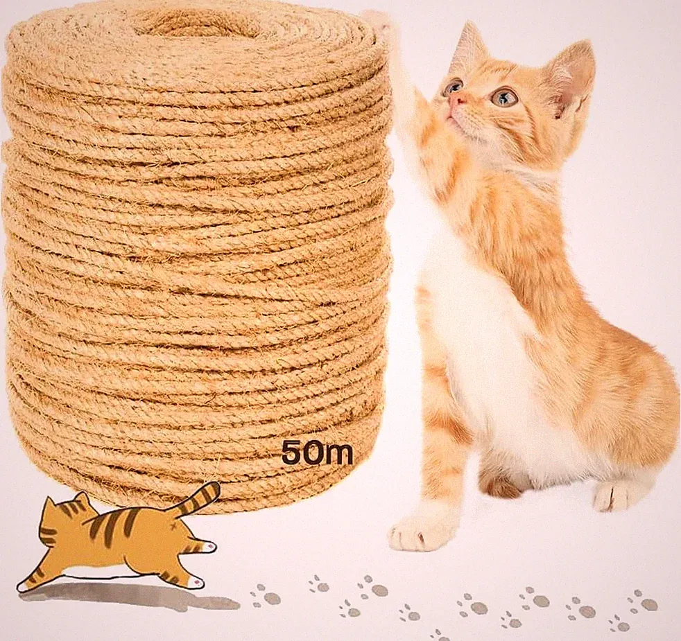 50M Seil für Katzenbaum 6mm,Katzen Kratz Seil,Sisal Schnur,Sisal Kratzbaum
