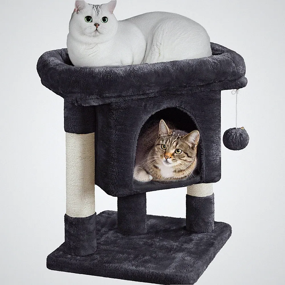 59 cm Kratzbaum klein Katzenbaum mit großer Plattform schwarz FSC zertifizierte