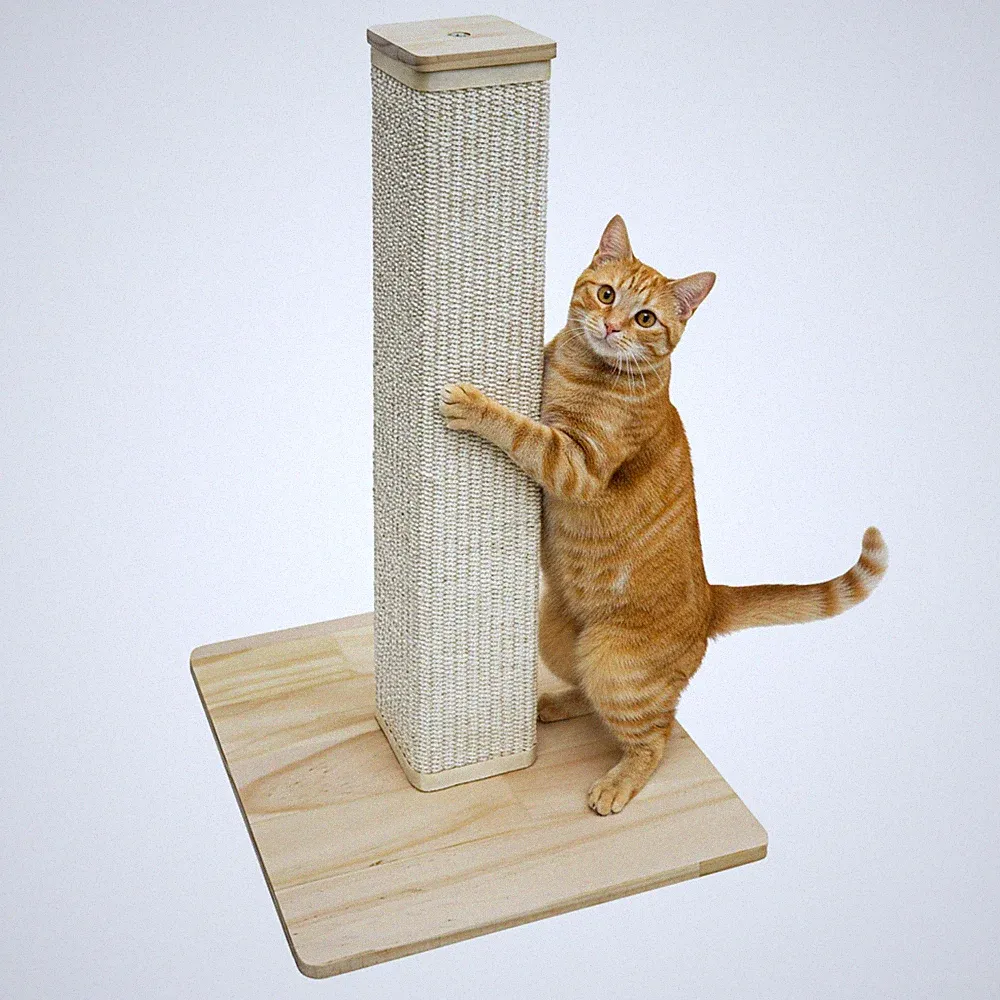 62cm Eckige Sisal Kratzsäule für Katzen mit Bambus Bodenplatte - Kratzbaum Klein
