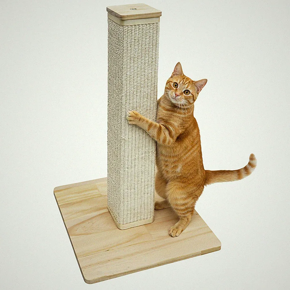 62cm Eckige Sisal Kratzsäule für Katzen mit Bambus Bodenplatte - Kratzbaum Klein