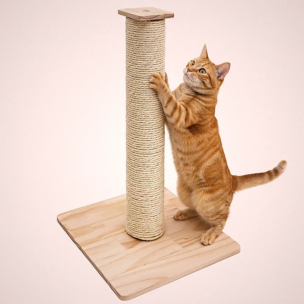 62cm Sisal Kratzsäule für Katzen mit Bambus Bodenplatte - Kratzbaum Klein Stabil