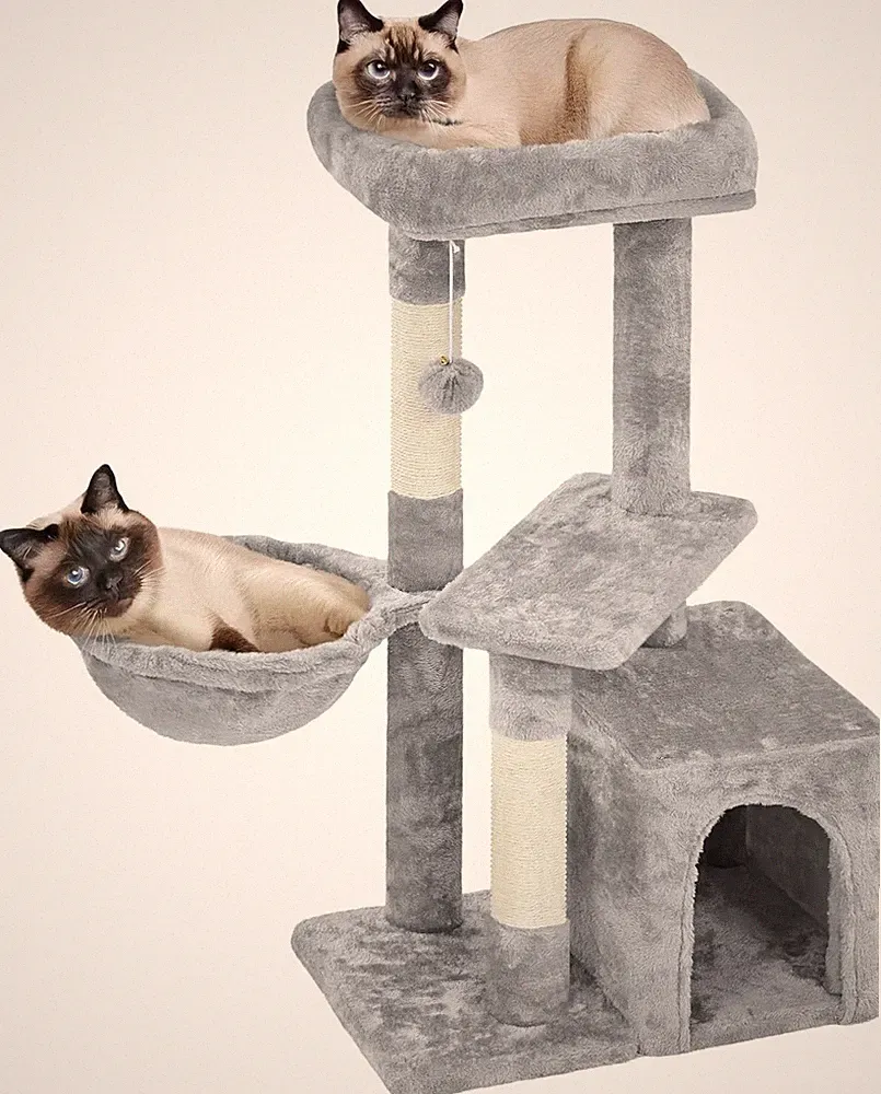 87 cm Kratzbaum für Katzen im Innenbereich mit Kratzbäumen, hellgrau | mehrstufig C