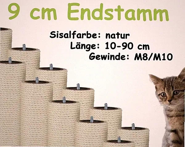 9 cm Endsisalstamm, Ersatzstamm für Kratzbaum, 10-90 cm (M8/M10)(Natur)