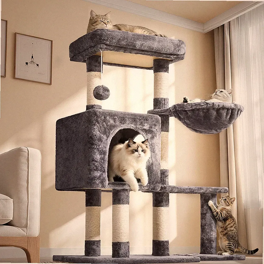 96 cm Kratzbaum mit 6 Kratzbäumen, dunkelgrau | Katzenturm für Katzen im Innenbereich, M
