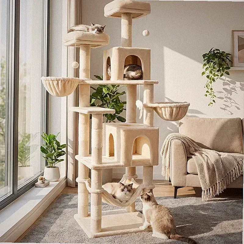 AMHANCIBLE 180cm Kratzbaum Turm inklusive 8 Sisal Kratzbäumen, beige