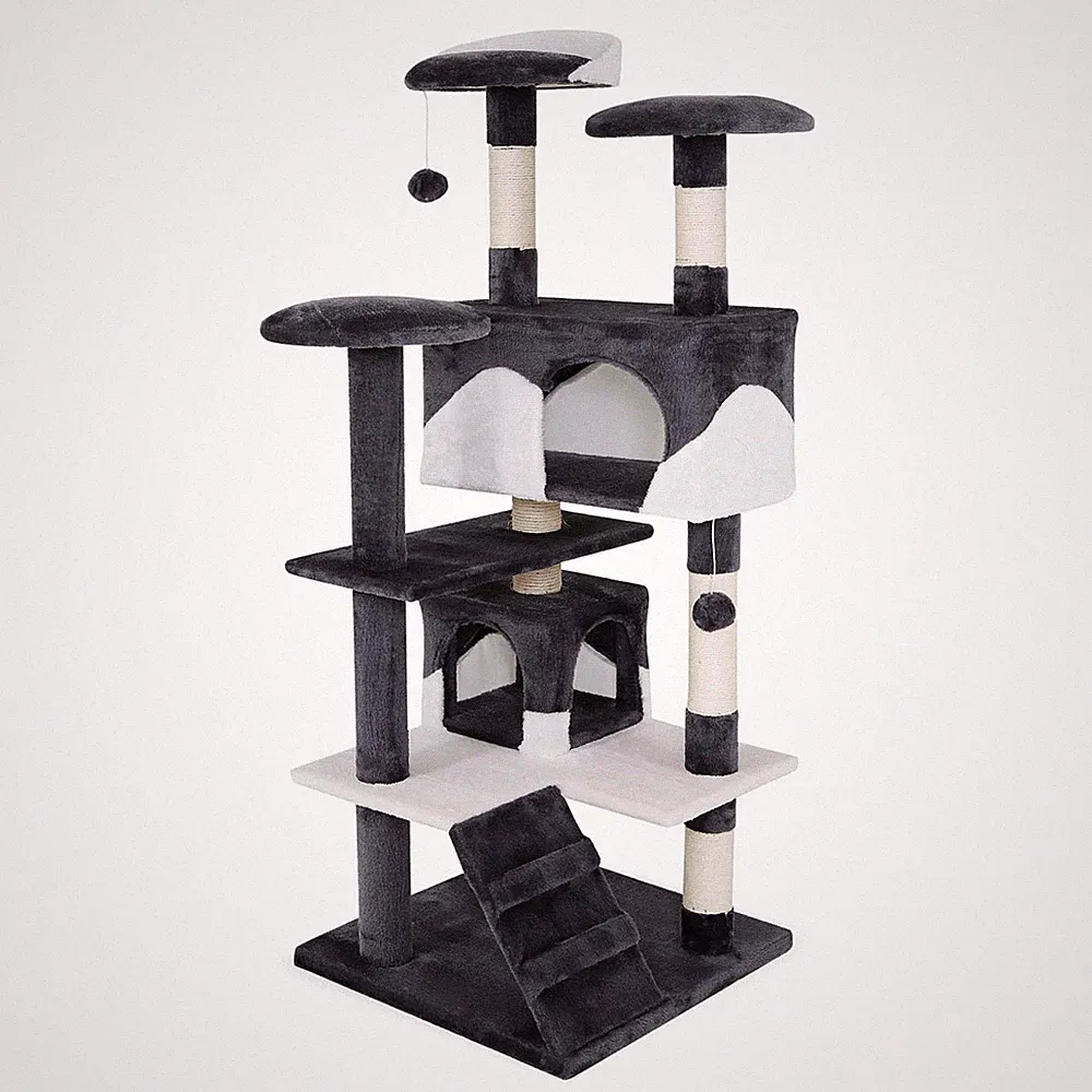 B-Ware: lionto Kratzbaum Kletterbaum Katzenkratzbaum Katzenbaum 130 cm grau/weiß