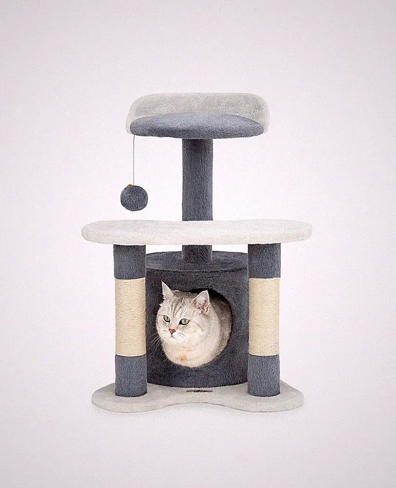 B-Ware: lionto Kratzbaum Kletterbaum Katzenkratzbaum Katzenbaum 65 cm grau/weiß