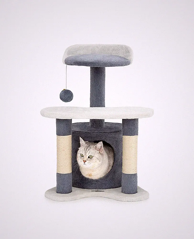 B-Ware: lionto Kratzbaum Kletterbaum Katzenkratzbaum Katzenbaum 65 cm grau/weiß