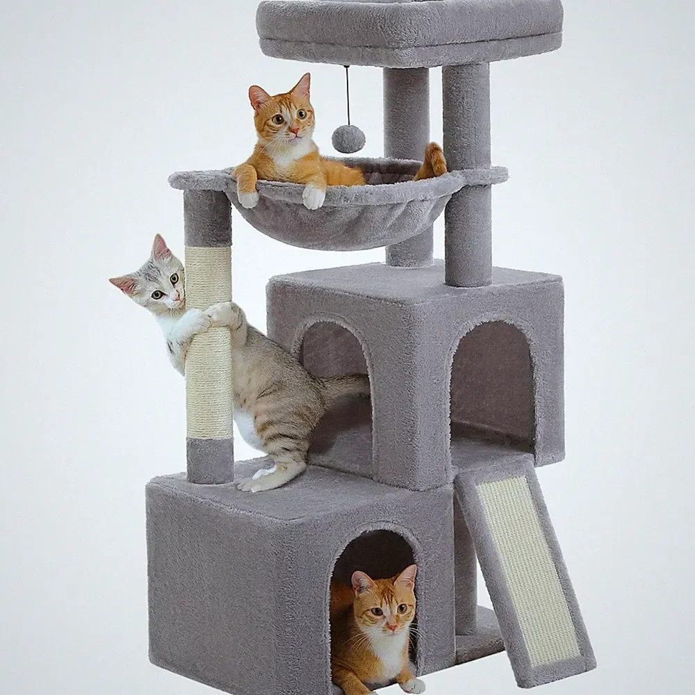 Cat Kratzbaum 104 cm mit Kratzstämmen Hängewiege Höhlen Spielzeug