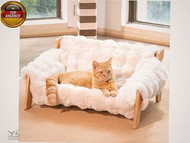 CheerPals Erhöhtes Katzenbett aus Buchenholz, 70x47cm Großes Katzensofa, K