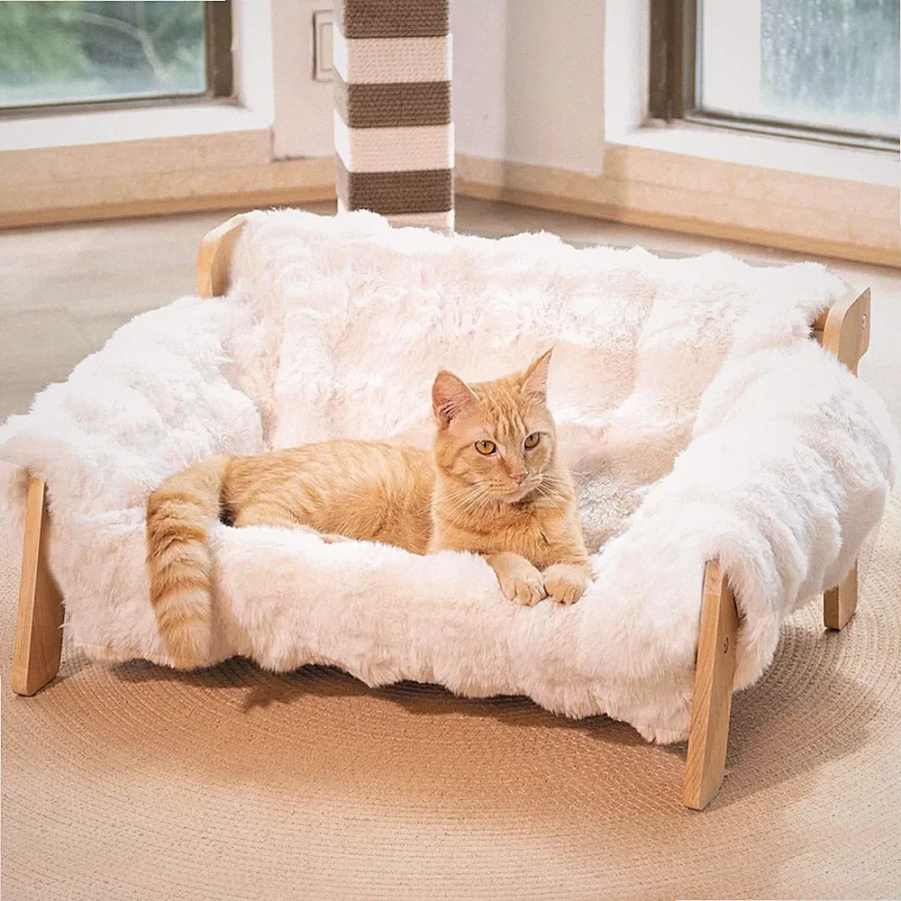 Cheerpals Erhöhtes Katzenbett Aus Buchenholz, 70X47Cm Großes Katzensofa, Katzens
