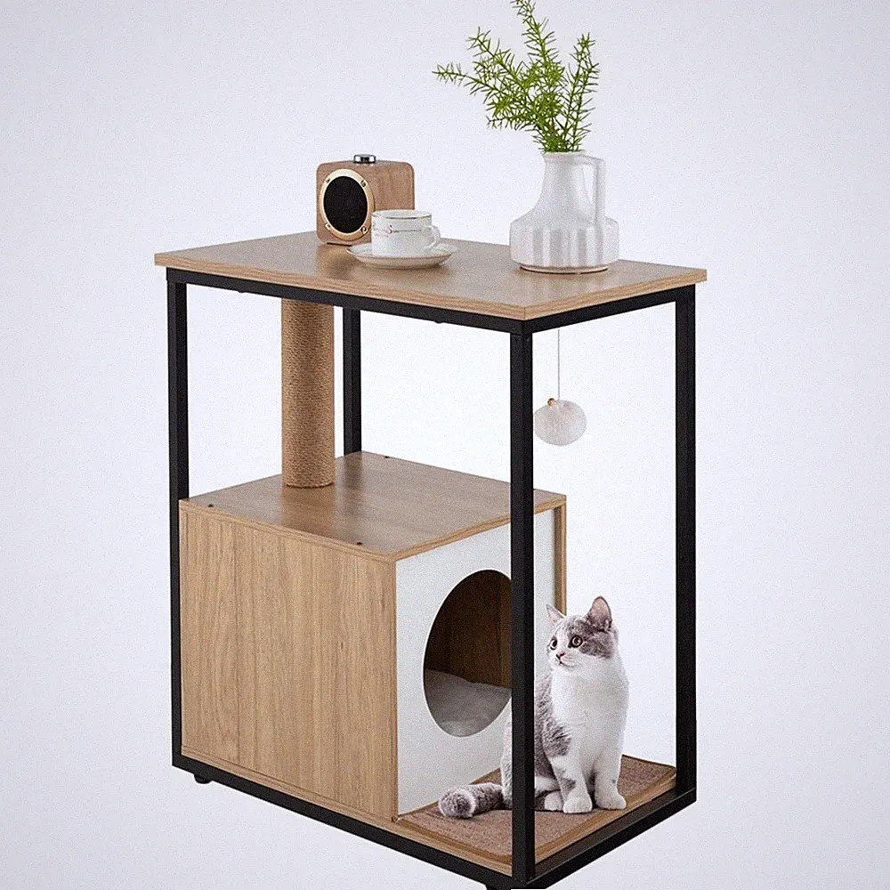Costway Katzenmöbel Beistelltisch Katzenhaus mit Kratzbaum