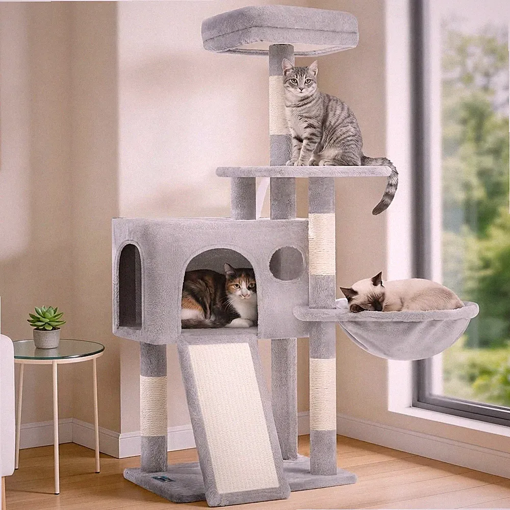 Cozy Kittens’ Katzenturm - 107 cm geräumiger Indoor Kratzbaum mit Kratzbäumen