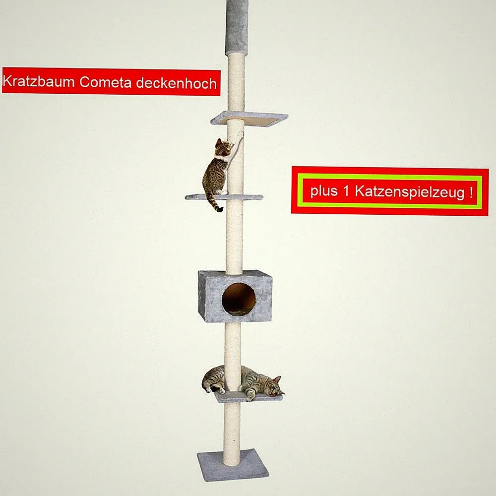Deckenhoher XXL Kratzbaum Cometa - grau - plus 1 Spielzeug - deckenhoch 34702