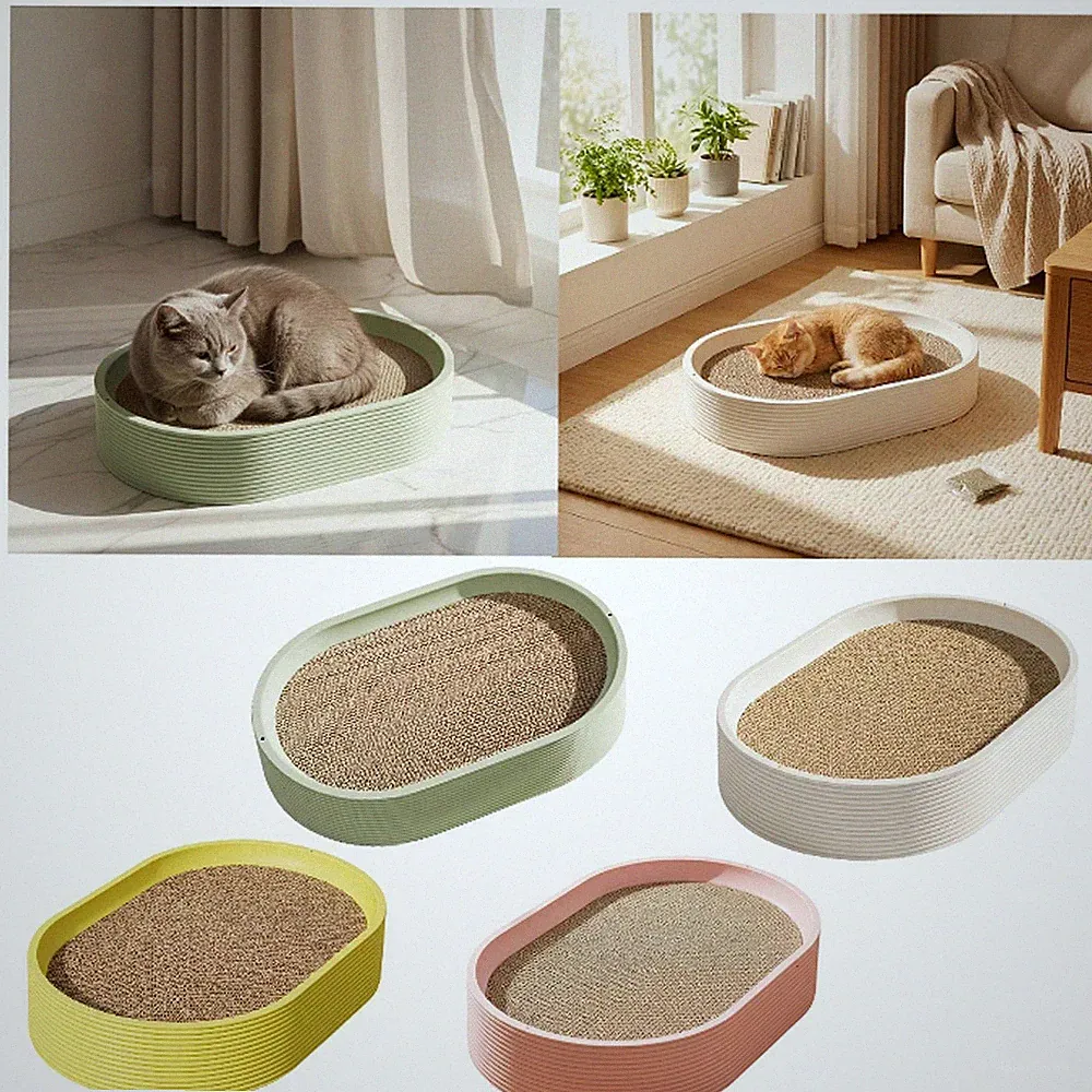 Der ovale Katzenkratzbaum kann als Schutzhülle für Möbel, als Indoor