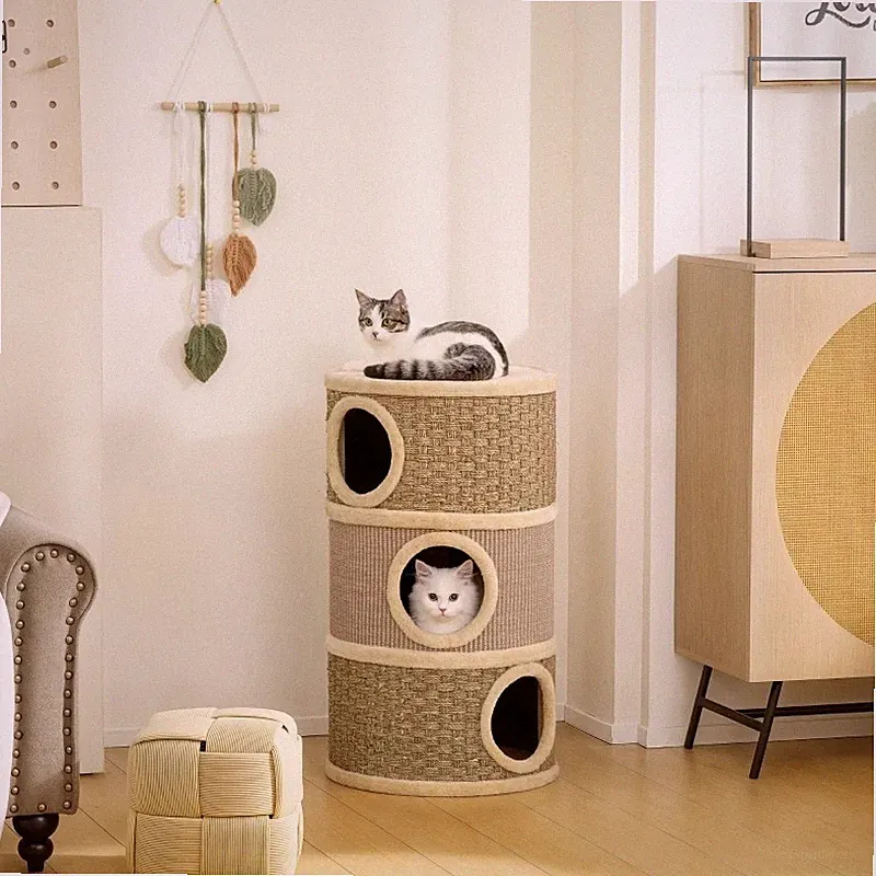 Dreistufiger Katzenkratzbaum mit Sisalseil,geeignet für große Katzen,khaki+braun