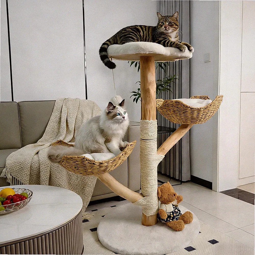 Echt Holz Modern Katzenbaum Turm für Indoor Boho Ästhetisch Luxus Katzenmöbel EU