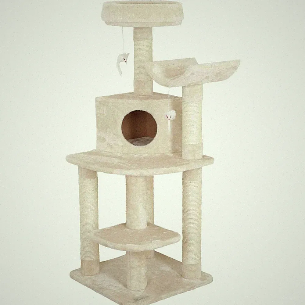 EckKratzbaum Zirkonia, Katzenbaum, beige, 50x60x130cm, Holz, Plüsch, Sisal, K...